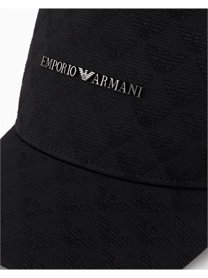 Cappello da baseball Emporio Armani in tessuto nero jacquard logo in UOMO