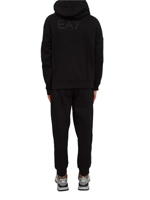 Tuta uomo EA7 Emporio Armani (felpa+pantalone) in cotone nero con logo in UOMO