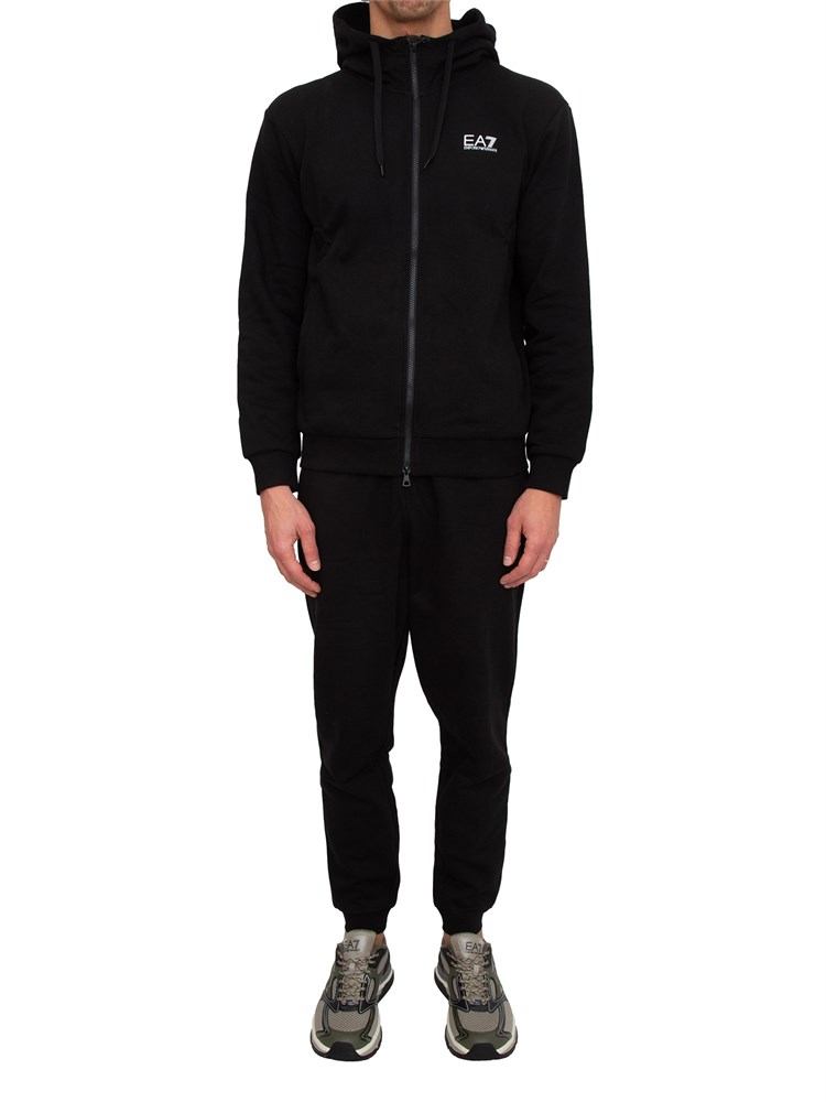 EA7 EMPORIO ARMANI Tuta sportiva nera EA7 con cappuccio Core Identity in misto cotone