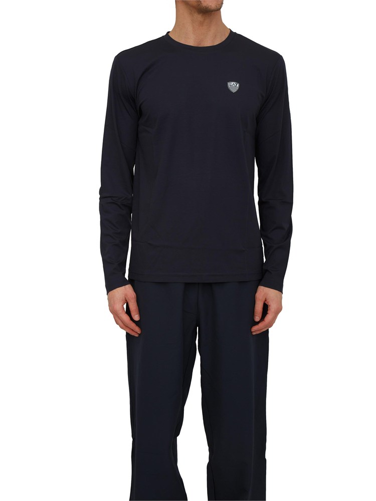 EA7 EMPORIO ARMANI T-shirt blu Ea7 a maniche lunghe in jersey stretch