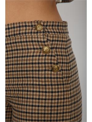 TWIN-SET Pantaloni Twinset in saia di misto lana a fantasia check cammello in DONNA