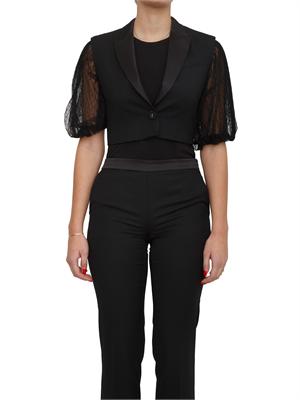 TWIN-SET Gilet nero Twinset in twill misto lana e revers in raso in DONNA