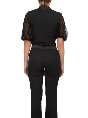 TWIN-SET Gilet nero Twinset in twill misto lana e revers in raso in DONNA