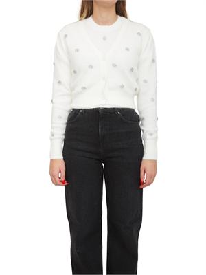 TWIN-SET Cardigan Twinset in misto angora bianca con applicazioni strass in DONNA