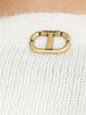 TWIN-SET Cardigan Twinset in misto angora bianca con applicazioni strass in DONNA