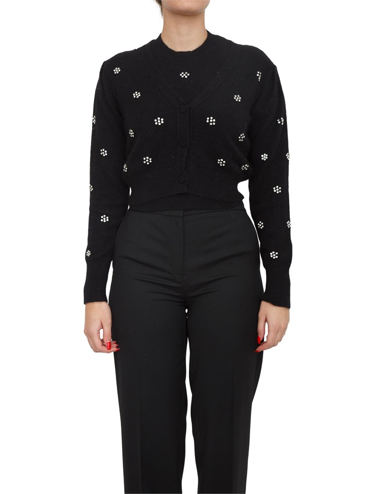TWIN-SET Cardigan Twinset in misto angora nera con applicazioni strass
