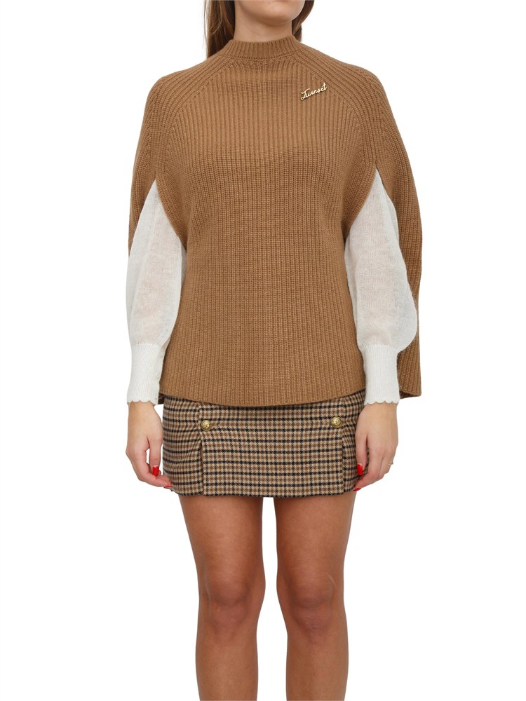 TWIN-SET Maglia a mantella Twinset in misto lana cammello