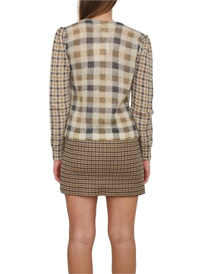 TWIN-SET Maglia Twinset in misto lana con fantasia check cammello in DONNA