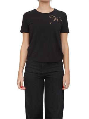 TWIN-SET T-shirt nera Twinet in cotone con inserto in organza in DONNA