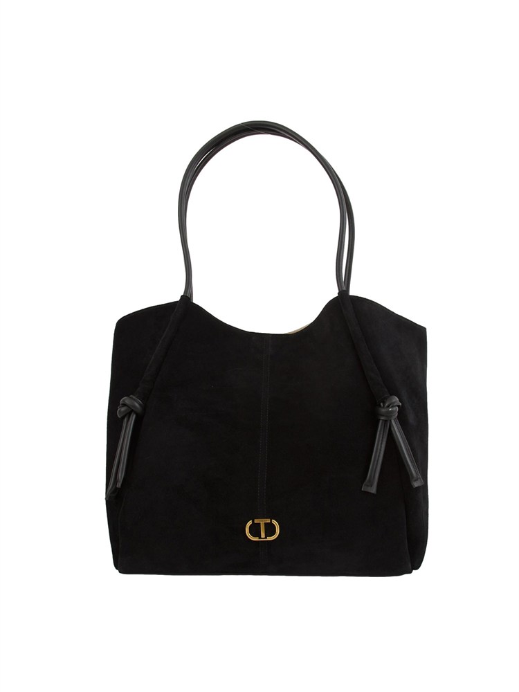 TWIN-SET Borsa shopper Twinset in suede con nodi nero