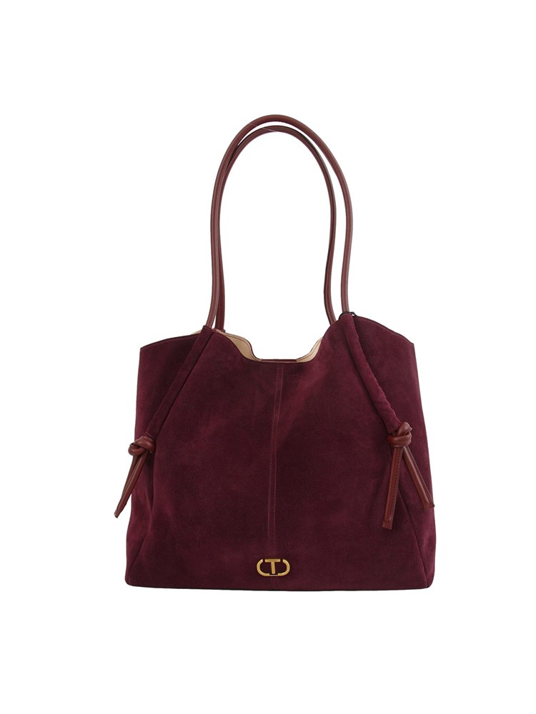 TWIN-SET Borsa shopper Twinset in suede con nodi bordeaux