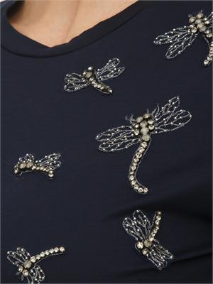 T-shirt Pontile Max Mara in cotone blu con ricami e cristalli in DONNA