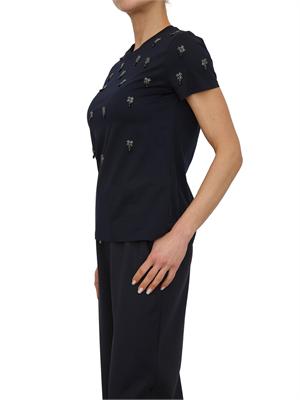 T-shirt Pontile Max Mara in cotone blu con ricami e cristalli in DONNA