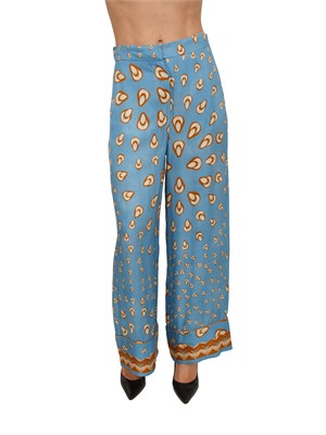 Pantaloni Iblortensia di iBlues in viscosa azzurra a fantasia in DONNA