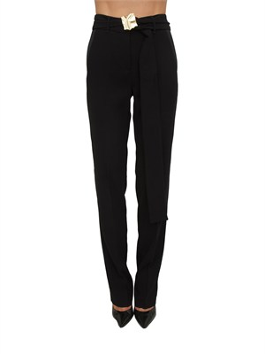 Pantaloni MLTELICA Marella in crêpe envers satin neri in DONNA