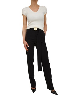 Pantaloni MLTELICA Marella in crêpe envers satin neri in DONNA