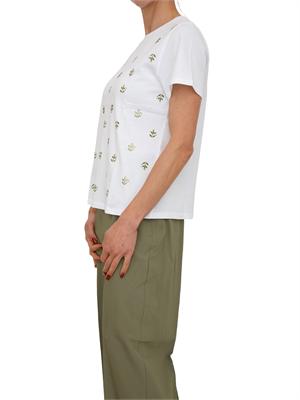 T-shirt Marea Emme Marella in cotone bianco ricami verdi in DONNA