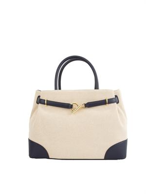 LAUREN RALPH LAUREN Borsa Ralph Lauren Blaike in tela di cotone beige e profili in pelle blu in DONNA