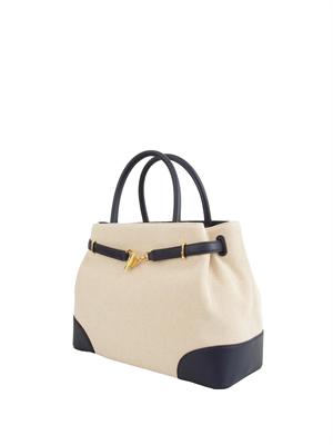 LAUREN RALPH LAUREN Borsa Ralph Lauren Blaike in tela di cotone beige e profili in pelle blu in DONNA