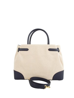 LAUREN RALPH LAUREN Borsa Ralph Lauren Blaike in tela di cotone beige e profili in pelle blu in DONNA