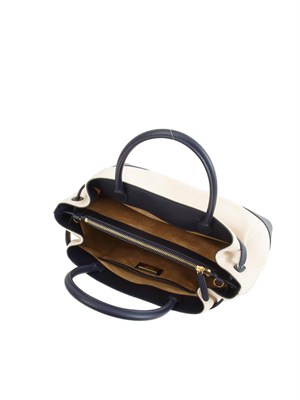 LAUREN RALPH LAUREN Borsa Ralph Lauren Blaike in tela di cotone beige e profili in pelle blu in DONNA
