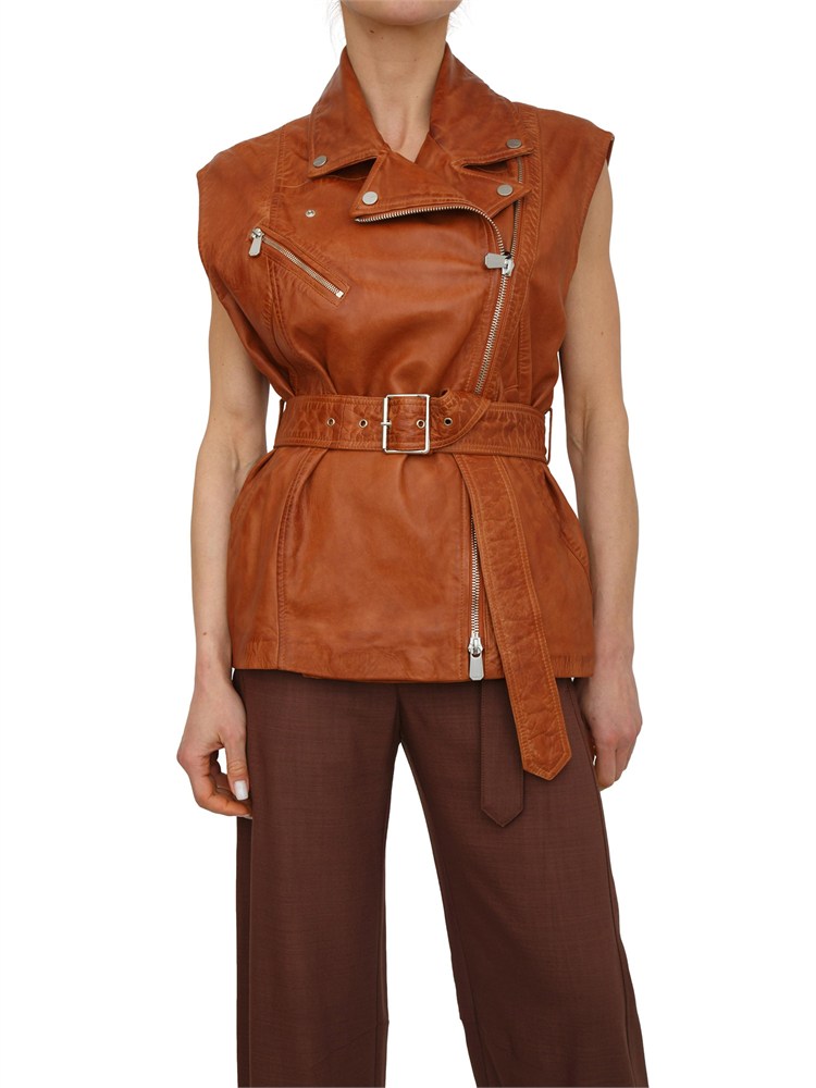Gilet stile biker Gypsy Pinko in pelle cuoio