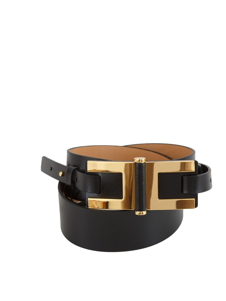 Cintura Elisabetta Franchi nero in pelle con dettaglio logo