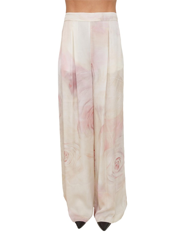 Pantaloni Blugirl in viscosa rosa con stampa rose in tono