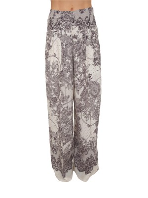 Pantaloni Blugirl in viscosa panna con stampa effetto pizzo in DONNA