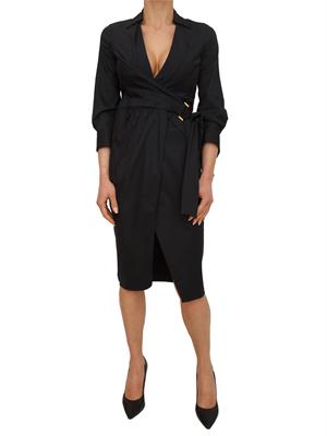 Abito a portafoglio in cotone stretch nero Elisabetta Franchi in DONNA