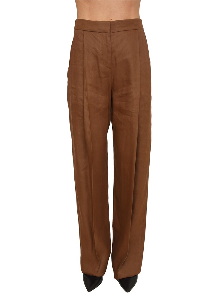 Pantaloni Elisabetta Franchi in misto lino marrone