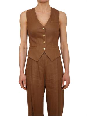 Gilet Elisabetta Franchi in misto lino marrone in DONNA