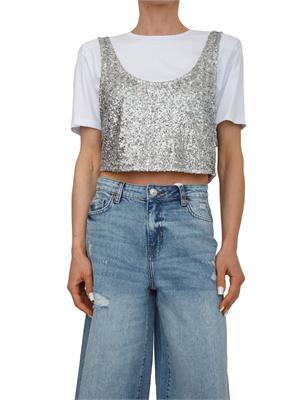 T-shirt cropped bianca Fracomina con canotta paillettes in DONNA