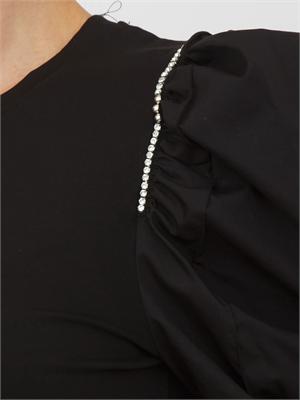 T-shirt nera Fracomina in cotone con strass e maniche a sbuffo in DONNA