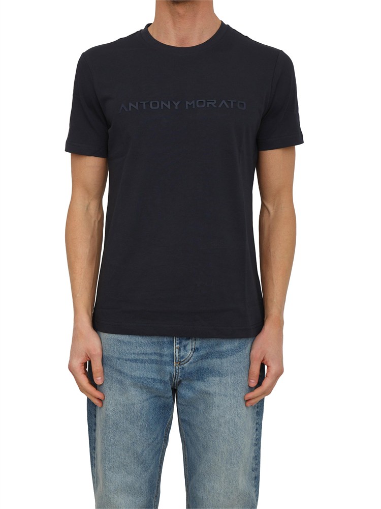 T-shirt Antony Morato in cotone interlock blu stampa logo