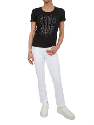T-shirt Fracomina in cotone nero con strass in DONNA
