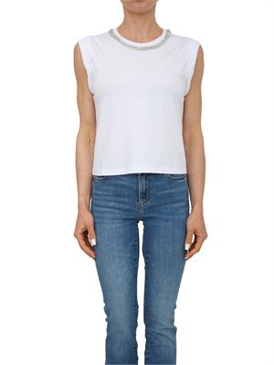 T-shirt Fracomina in cotone bianco con strass a collana in DONNA
