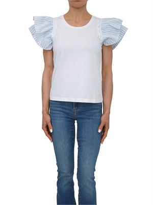 T-shirt bianca Fracomina con maniche rouches a righe in DONNA