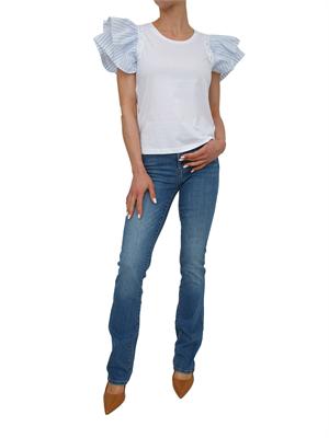 T-shirt bianca Fracomina con maniche rouches a righe in DONNA