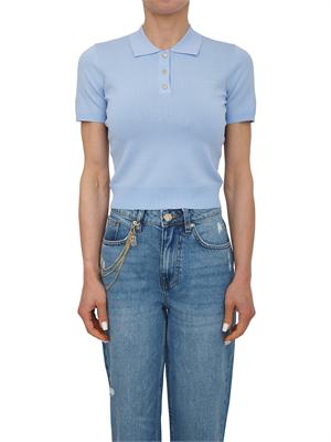 Polo slim Fracomina in viscosa azzurra con strass in DONNA