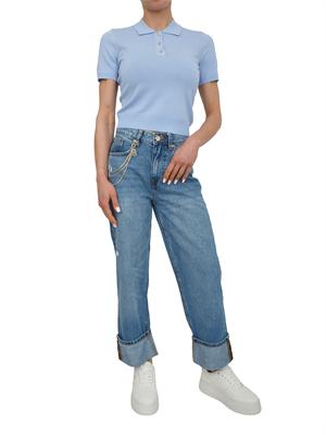 Polo slim Fracomina in viscosa azzurra con strass in DONNA