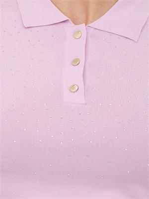 Polo slim Fracomina in viscosa rosa con strass in DONNA