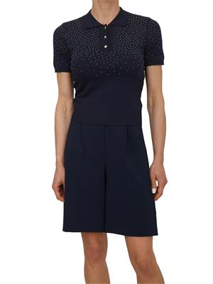 Polo slim Fracomina in viscosa blu con strass in DONNA