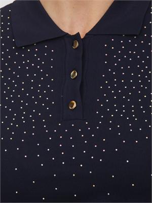 Polo slim Fracomina in viscosa blu con strass in DONNA