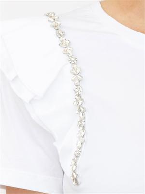 T-shirt Fracomina in cotone bianco maniche rouches e cristalli in DONNA