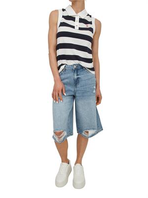 Polo smanicata Fracomina in misto cotone a righe blu in DONNA