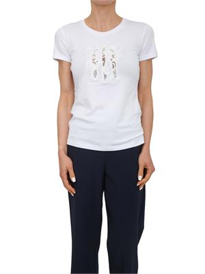 T-shirt bianca Fracomina in misto cotone logo in pizzo in DONNA