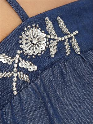 Top Liu Jo in denim chambray con ricamo gioiello in DONNA