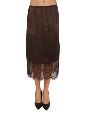 Gonna longuette Liu Jo in raso wrinkle marrone con pizzo in DONNA