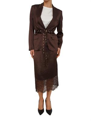 Gonna longuette Liu Jo in raso wrinkle marrone con pizzo in DONNA
